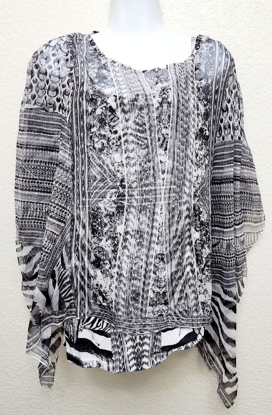 Style & Co. Woman Black Gray White Abstract Print Sheer Overlay With Cami Top 0X
